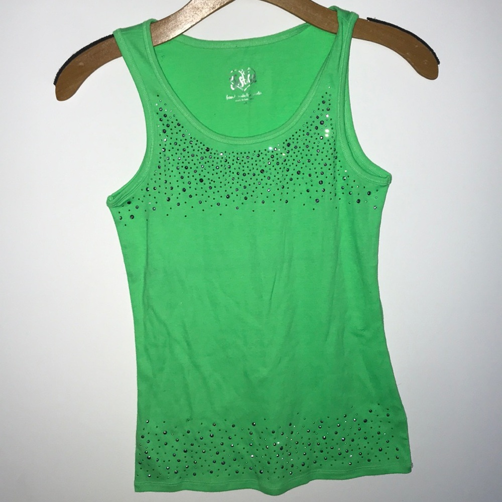 Bright green tank top!